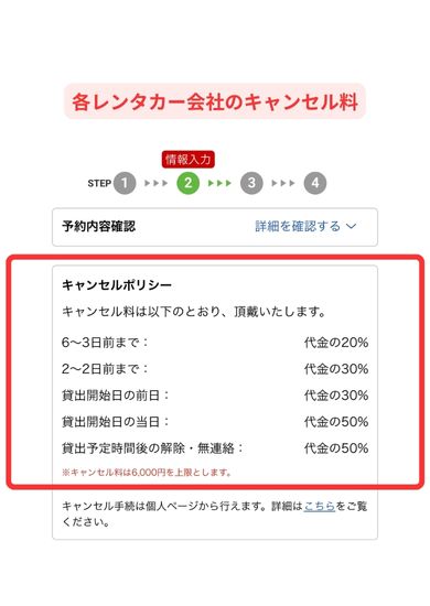 各レンタカー会社のキャンセル料